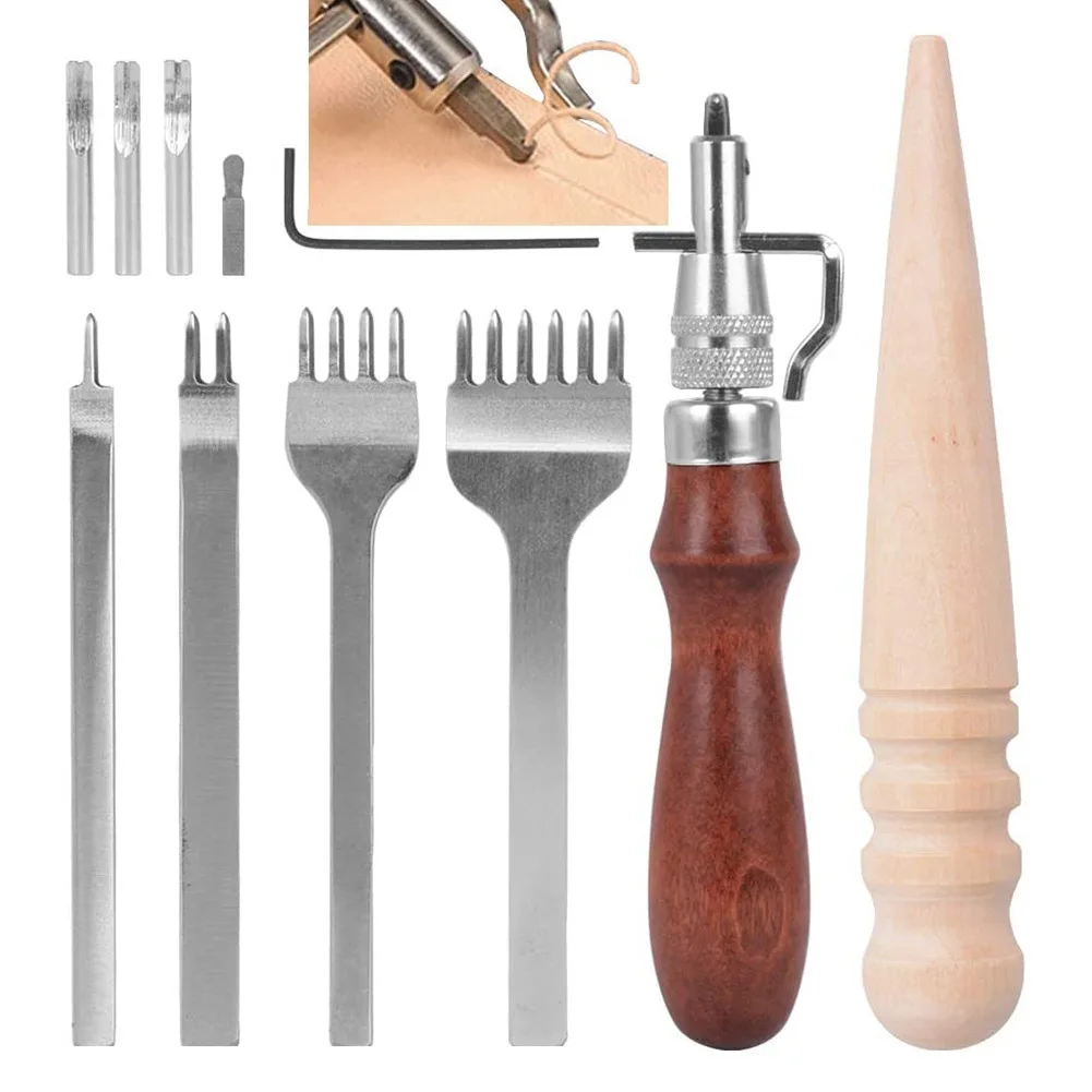 Leather Craft Tool Set 11 Pieces Of Manual DIY Lather Goods Groover Diamond Cutting Leather Craft Tool