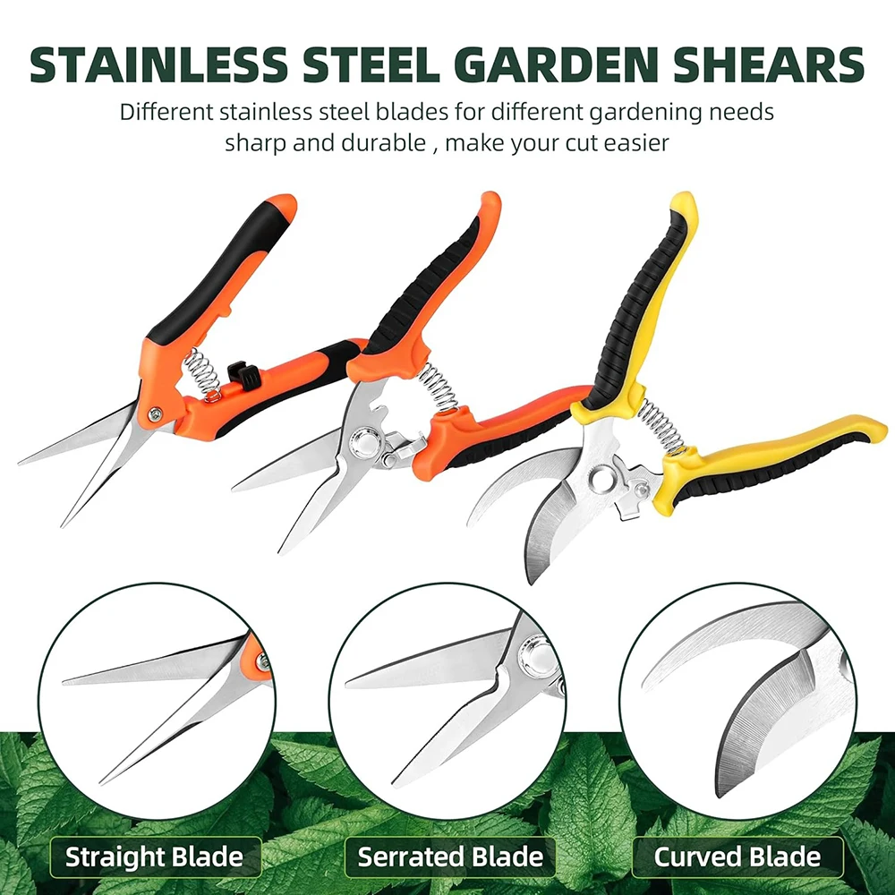 3Pack Garden Pruning Shears Stainless Steel Blades Handheld Pruners Set Garden Clippers Scissors for Gardening Tools