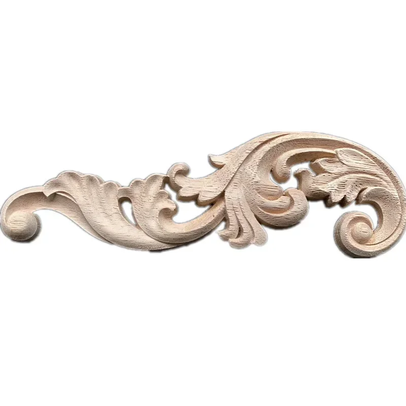 23cm Carving DIY Natural Wood Appliques for Furniture Cabinet Unpainted Wooden Mouldings Decal Vintage Home Living Room Decor