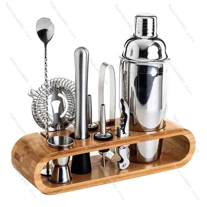 

350ml 550ml 750ml Stainless Steel Cocktail Shaker Cup Bartender Tool Set With Bamboo Base