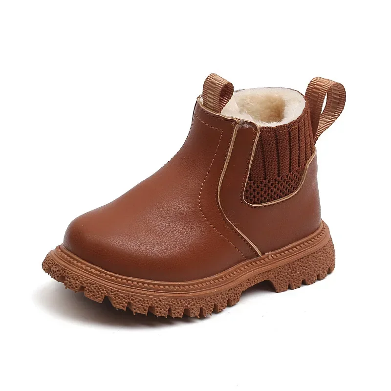 Bottes en coton décontractées pour enfants, bottes simples pour tout-petits, bottes chaudes pour filles, style britannique, mode pour enfants, garçons, rinçage, polyvalent, hiver