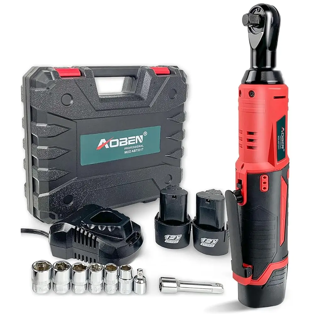 

Cordl Electric Ratchet Wrench Set, 3/8"" 12V Power Ratchet Tool Kit With 2 Packs 2000Mah Lithium-Ion Battery And Charger
