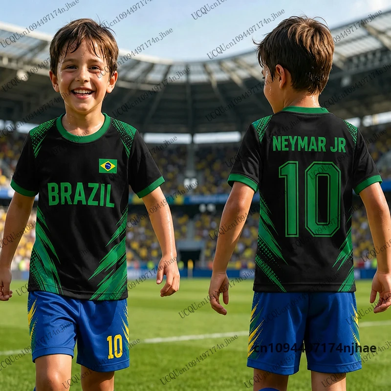 2-teiliges Outfit Kinder-Trainingsanzug Neymar # 10-teiliges T-Shirt+Shorts-Set Fußballtrikot Brasilien Fans Anzug Sportbekleidung für Kinder/Erwachsene – Detail 5