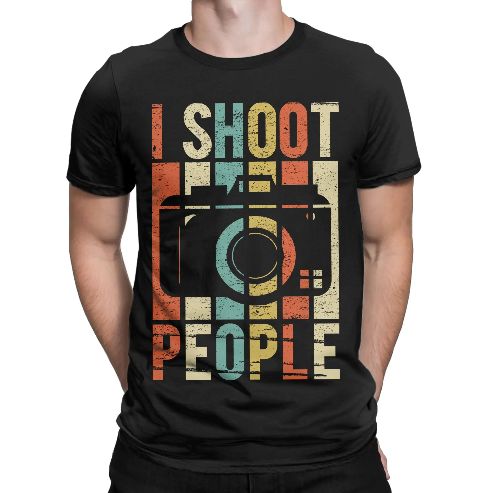 Vintage Shoot People Photographer Tshirts Men Cotton Tops Shirts Funny  O-neck Short Sleeve