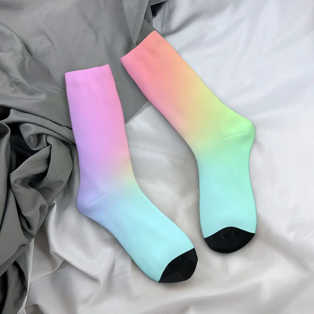 All Seasons Crew Stockings Pastel Glow Rainbow Gradient Socks Crazy Hip Hop Long Socks for Men Women Valentine's Day Gifts