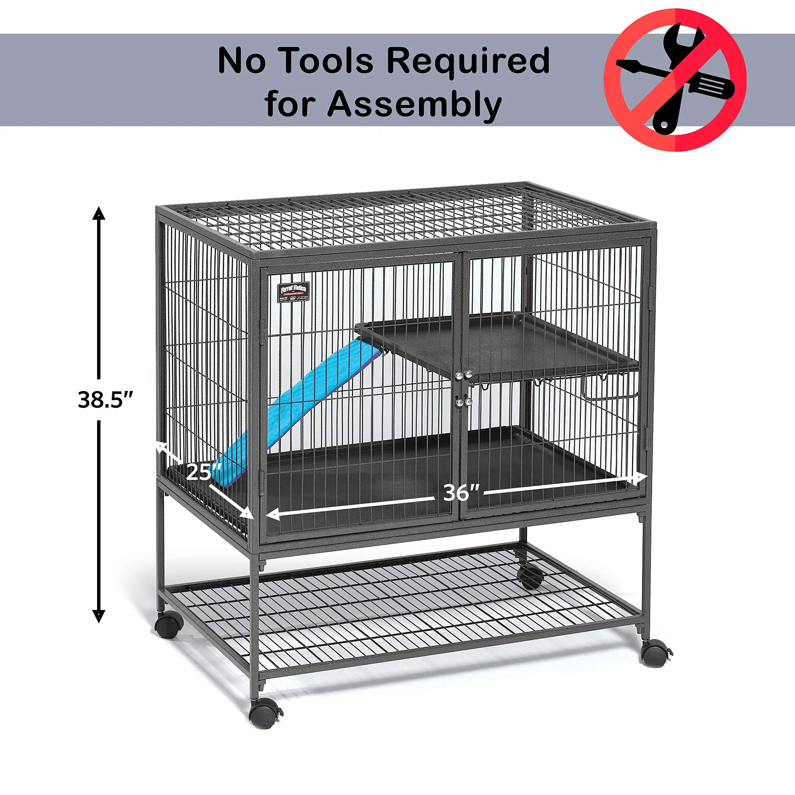 Ferret Nation Single Unit Small Animal Cage, 2 Tiers, Includes Pan, Shelf, Ramp & Cover, for Ferrets & Other Small