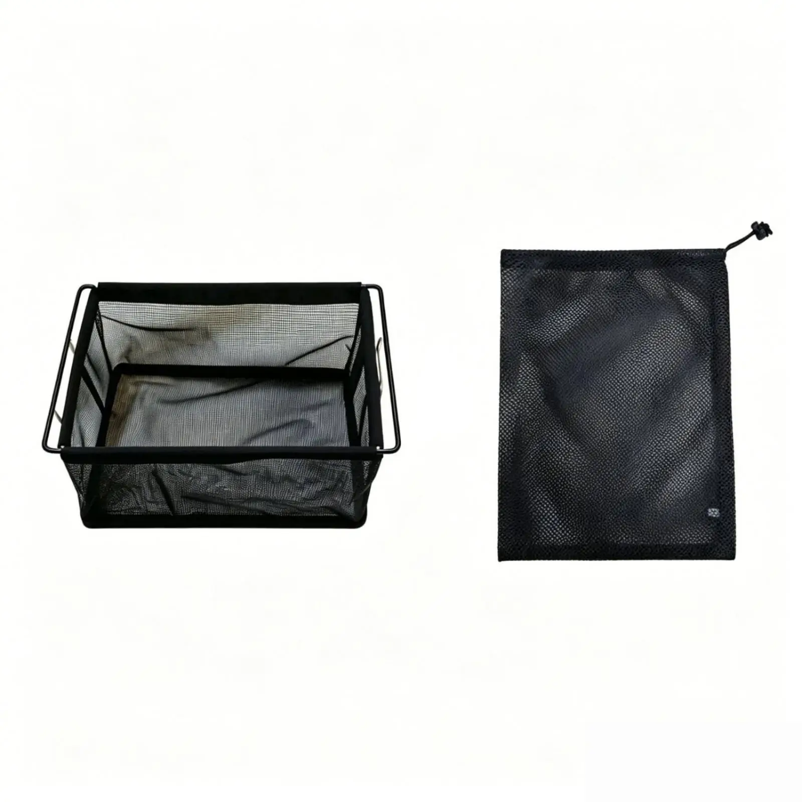Mesh Basket with Drawstring Bag Portable Foldable Wire Frame Basket Lightweight for Campers, Journeyers, Camping, Outdoor, Car