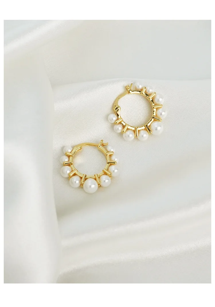 النحاس مع 18K الذهب فو اللؤلؤ هوب مجوهرات أقراط نسائية حفلة T عرض ثوب فاسق القوطية المدرج العلوي الكورية اليابان