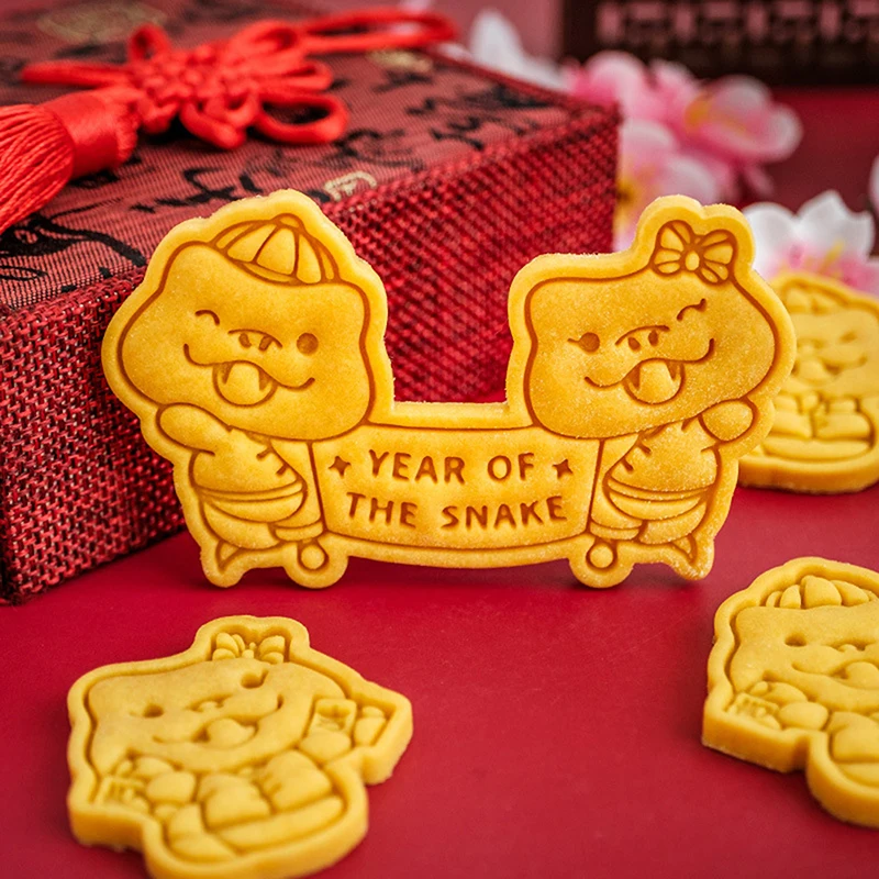 Bonito dos desenhos animados 2025 chinês zodíaco cobra cortador de biscoito fondant biscoito selo corte morrer embosser cozimento ferramenta de decoração do bolo