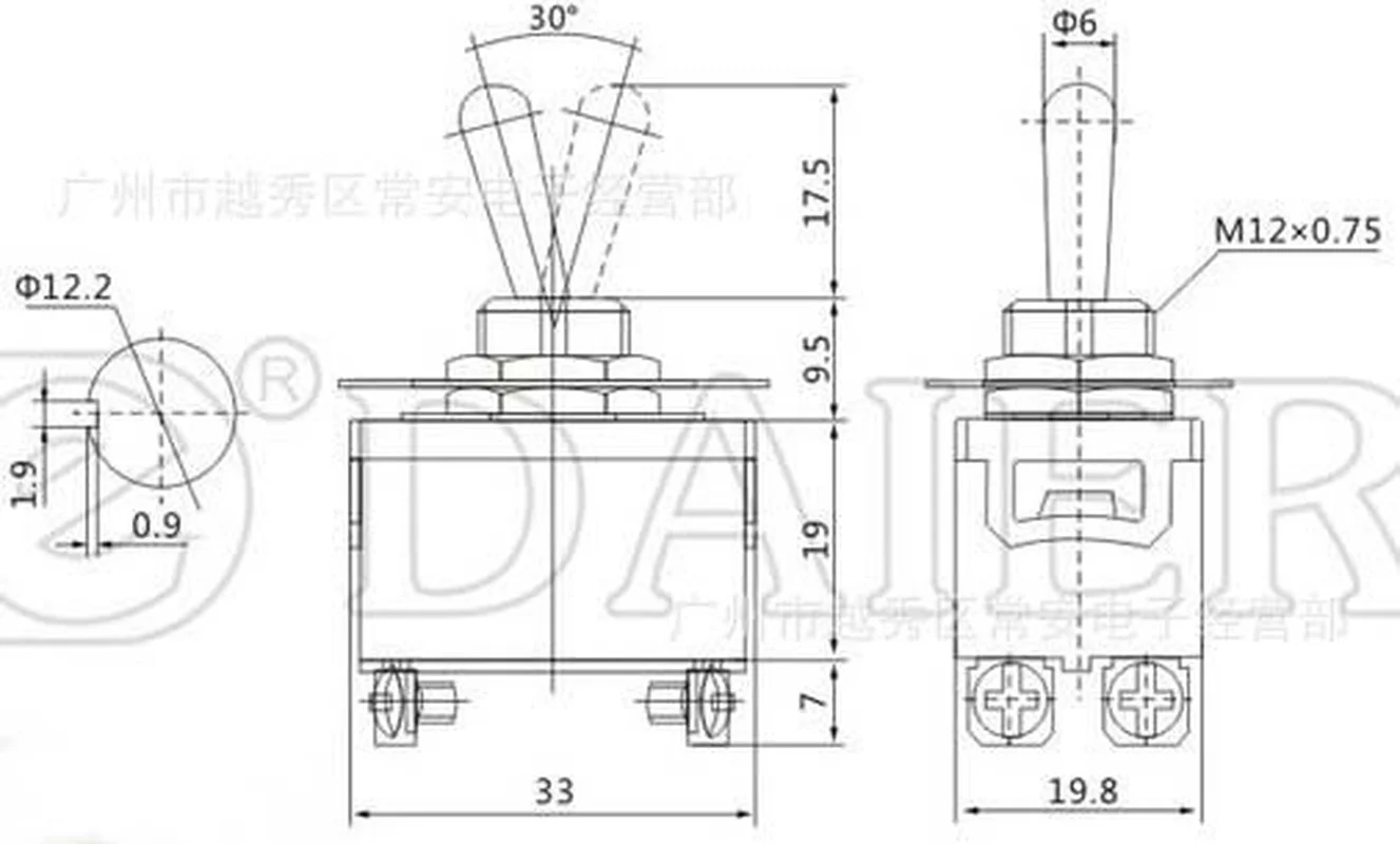 Uniteelec-REALNESS Toggle Switch  R-1322 /ZH-1322 6feet 3position ON-OFF-ON Silver Contacts 15A 250V