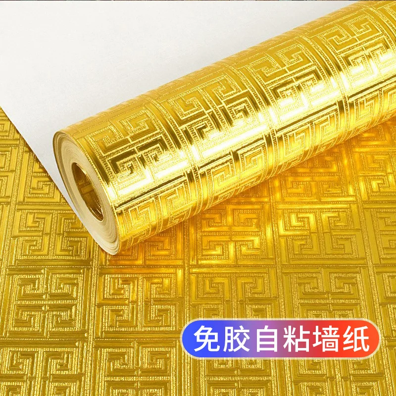 New Chinese Style Gold Foil Self Adhesive Wallpaper Golden Metallic Wall Stickers Gilded Reflective Ceiling Wallpaper