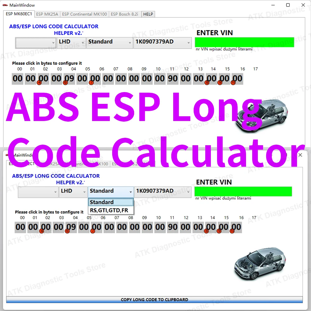 

ABS ESP Long Code Calculator 2024 Hot Selling Car Diagnostics Software for VW - ABS ESP Long Code Calculator Helper MK60EC1