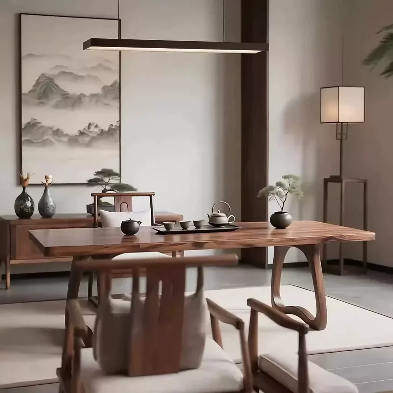 New Chinese Style Solid Wood Tea Table Ash Wood Tenon Mortise Structure Long Writing Desk for Living Room Tea Room