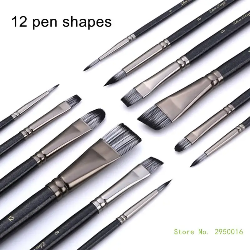 12PCS Artist Paintbrush Wood Handle Paint Brush for Kid Adult Watercolor Gouaches Oil Acrylic Painting Face and Body Art