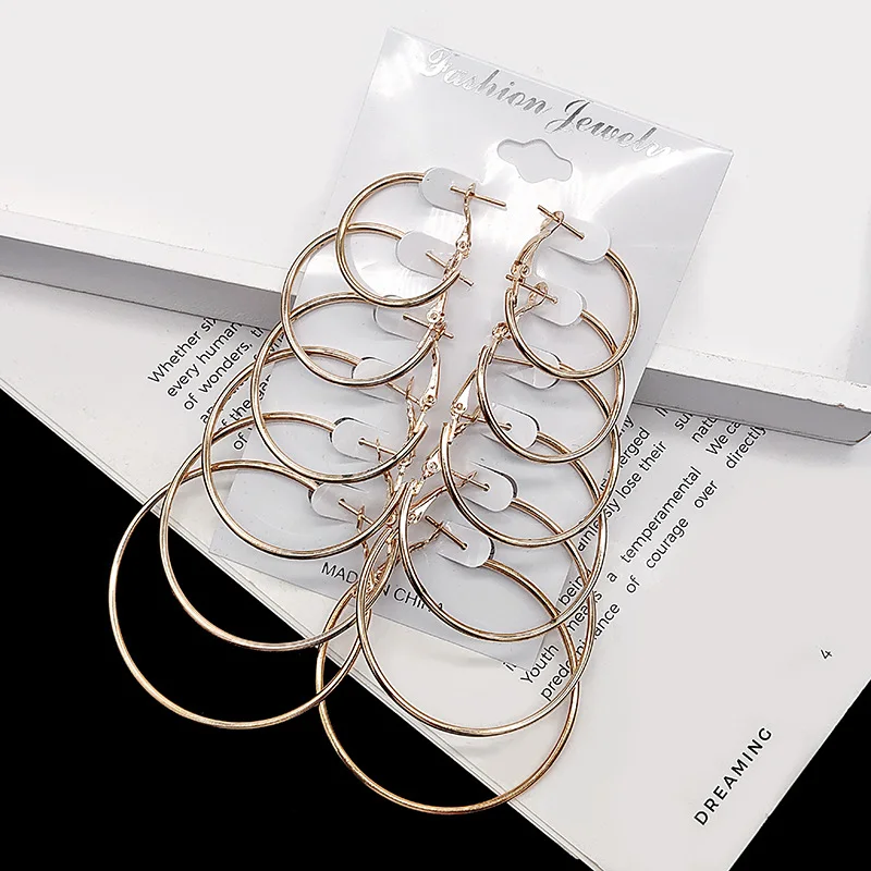 12pcs/lot Women\'s Hoop Earrings Gold Color Round Large Earrings Set Brincos Loop Earrings new pendientes para novia