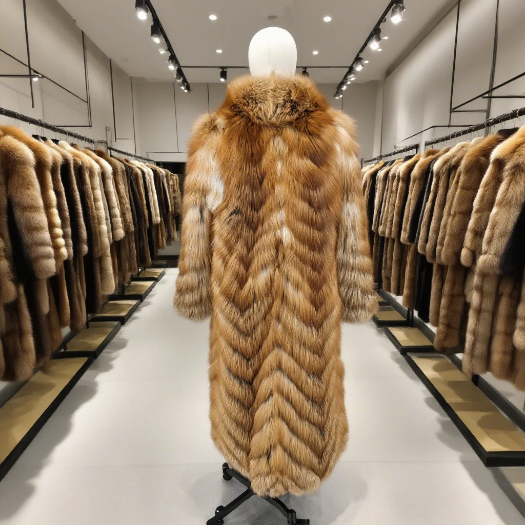 معطف فرو الثعلب الأحمر الحقيقي X-Long