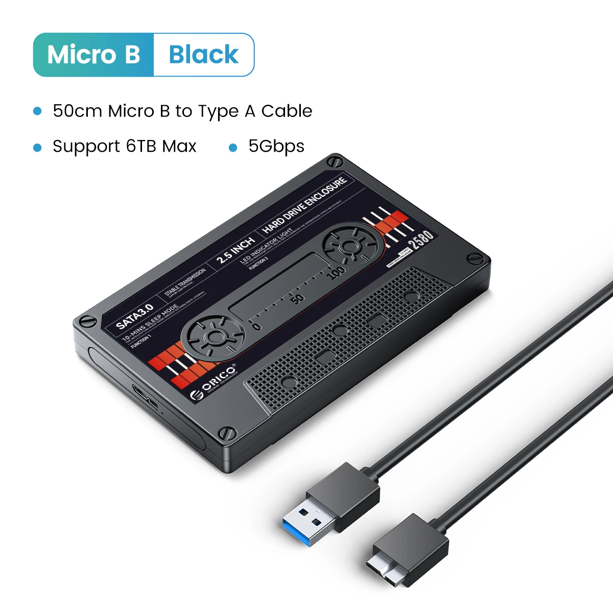 ORICO 2,5'' HDD-Gehäuse SATA zu USB3.0 Externes Festplattengehäuse 5 Gbit/s/6 Gbit/s Typ-C-HDD-Gehäuse mit DIY-Aufkleber