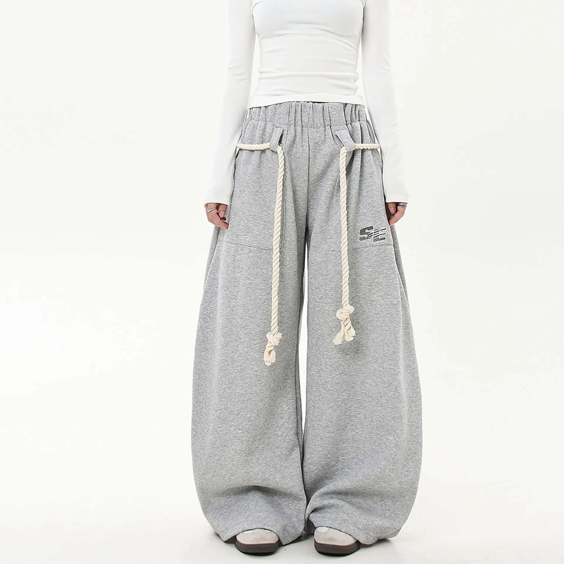 الأمريكية الرجعية كسول نمط الرباط سكين سراويل تقليدية فضفاضة واسعة الساق السراويل الطويلة جديد 2025 تصميم صغير الشعور