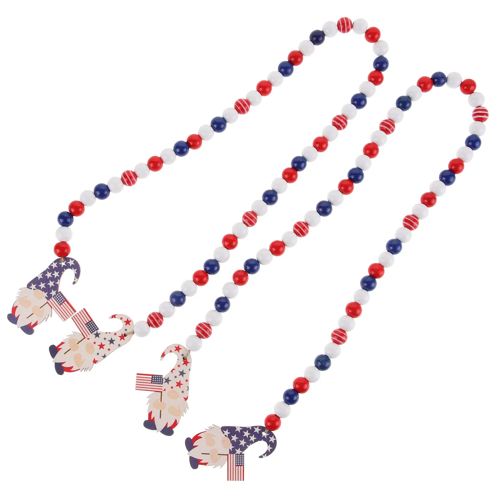 

2Pcs Wood Bead Garland Patriotic Independence Day Decoration Hanging Gnome Charm Farmhouse Wall Hanging Decor Patriotic Garland