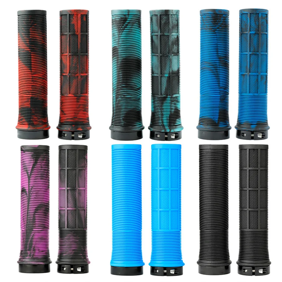TPR Bicycle Grips Integrated Bicycle Handlebar Grips Aluminum Alloy Lock on Bicycle Handles Non-slip MTB Cuffs Bike Part