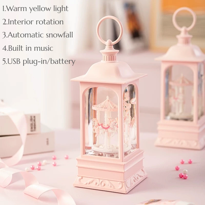 NEW Creative Carousel Drifting Snow Music Box Advanced Home Decoration Birthday and Festival Exquisite Gifts