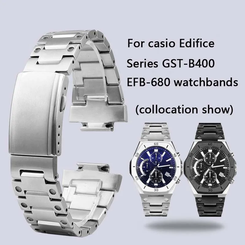 

Hot Sale Solid Stainless Steel Metal WatchBand For Casio Edifice Series GST-B400 EFB-680 CL-7A ECB-10D Watch Bracelet 14mm Strap