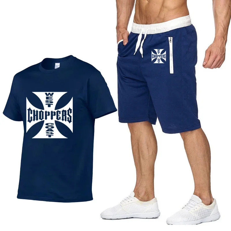 Rock music West Coast Choppers Printed T Shirt Men Summer Fashion Cotton Hip hop Harajuku Short Sleeve Men T-shirt+pants suit