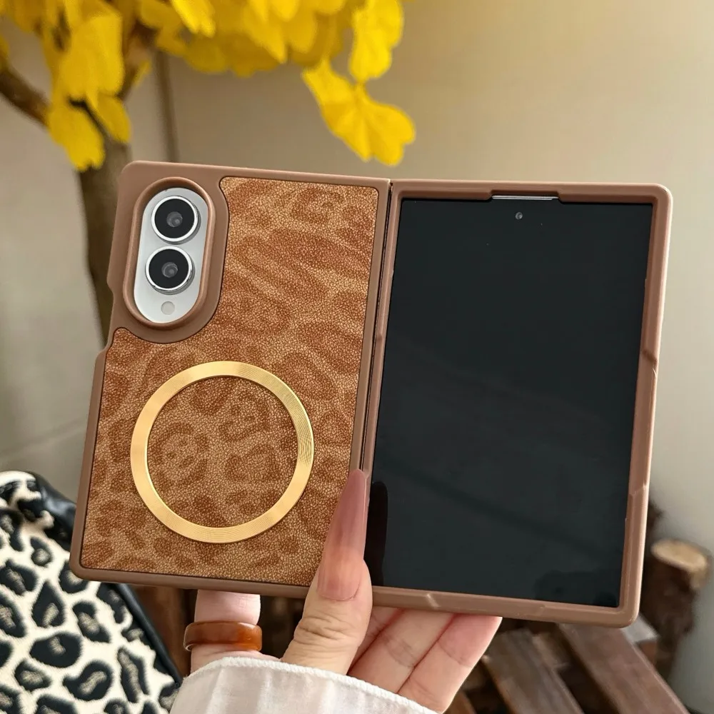 Leopard Print For Samsung Galaxy Z Fold 8 Wide Magsafe Magnetic Phone Case Protective PC Shell Shockproof Back Cover