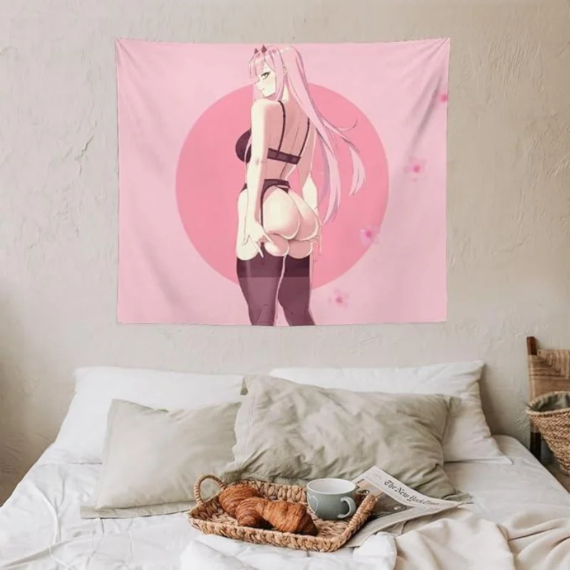 VIKAMA Pink Anime Girl Wall Hanging Ecchi Aesthetic Tapestry Bedroom Living Room Dormitory Home Decoration
