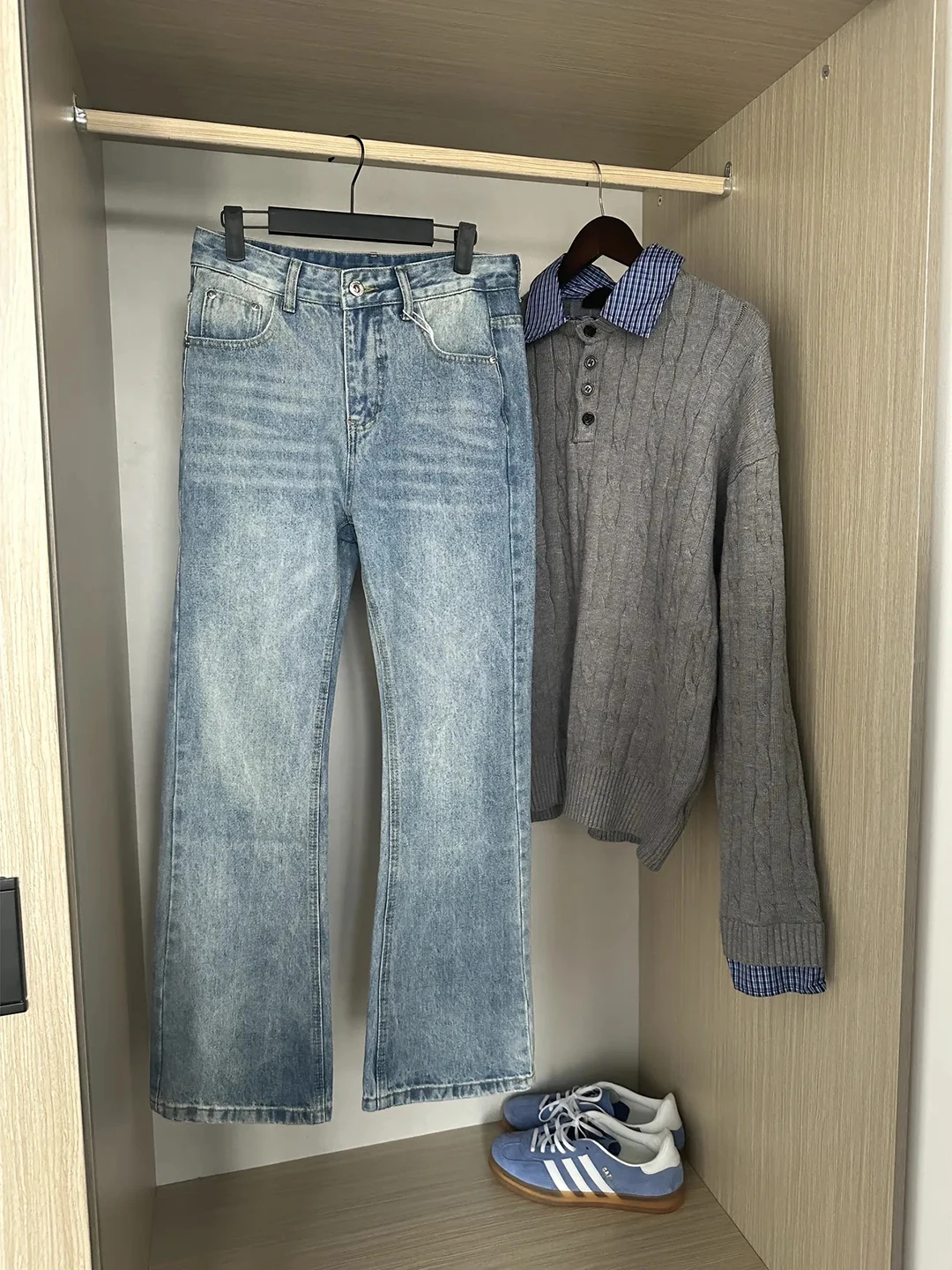 

Light Blue Men's Slim Fit Straight Leg Jeans CleanFit Bootcut Pants American Retro Style Knife Denim Trousers