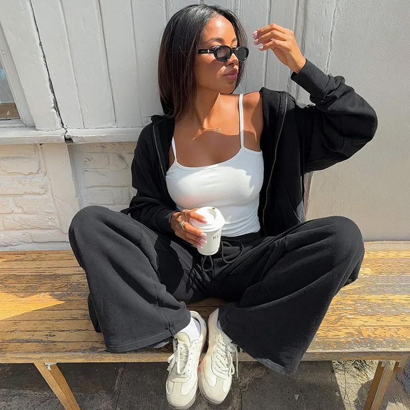 Cryptografische herfst-winter Casual jassen met capuchon en ritssluiting Broeken Pakken Outfits Jassen en broeken met lange mouwen 2-delige sets Los warm