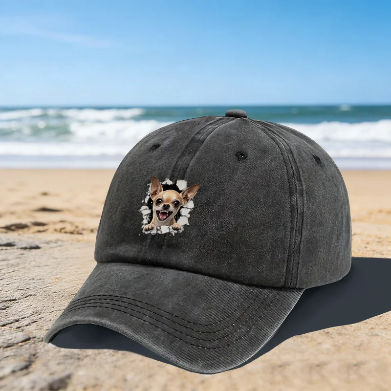 Chihuahua Breaking Through Wall Print Baseball Cap Unisex Adjustable Cotton Cap for Outdoor Beach Daily Wear