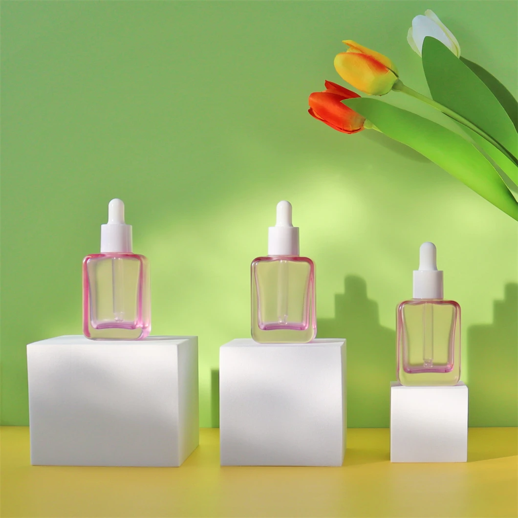 Hot Sale Square Transparent Hair Oil Glass Dropper Bottle Rectangle For Essential Oil Perfume 15ml 30ml 50ml 100ml