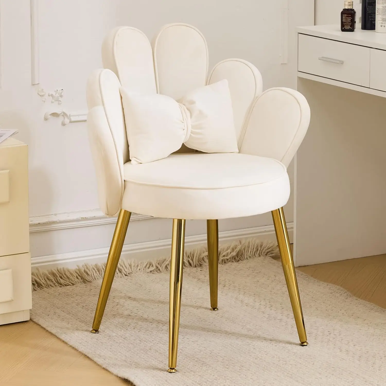 Petal Makeup Vanity Chair with Back,Flower Cute Girls Desk Chair Comfy No Wheels,Modern Dining Chair,Small Accent Chair