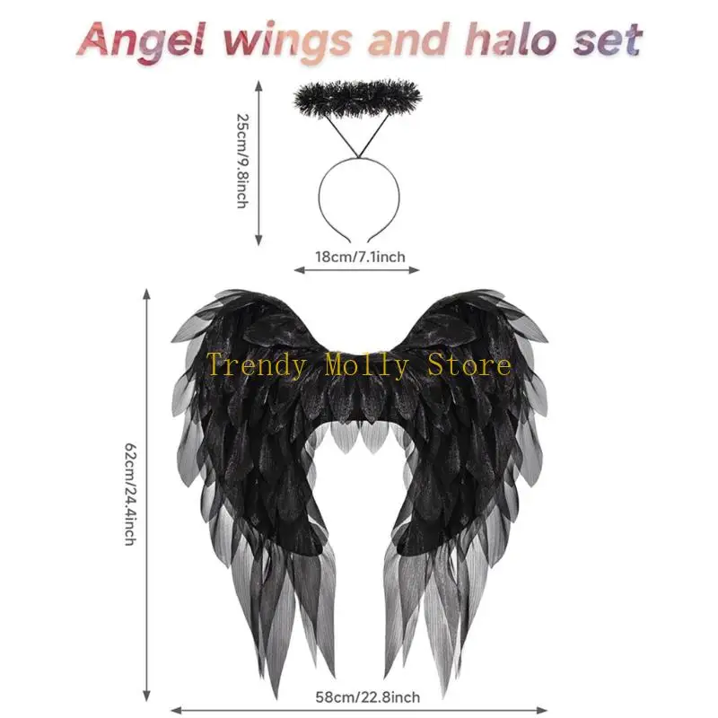 N5KB Angel Costume Angel Wing and Halos Headband Halloween Cosplay Party Costume