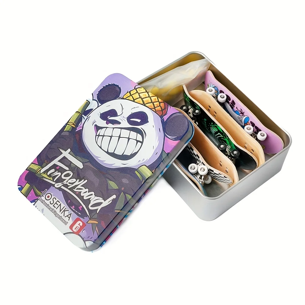 6 Packs DIY Mini Finger Skateboard Fingerboard Kit with Metal Box Replacement for Teens Adults Fingertip Movement Novelty Toys