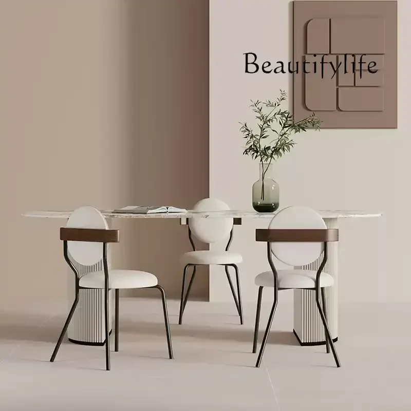 Nordic Cream Wind Slate Dining Table Oval Household Simple Dining Table