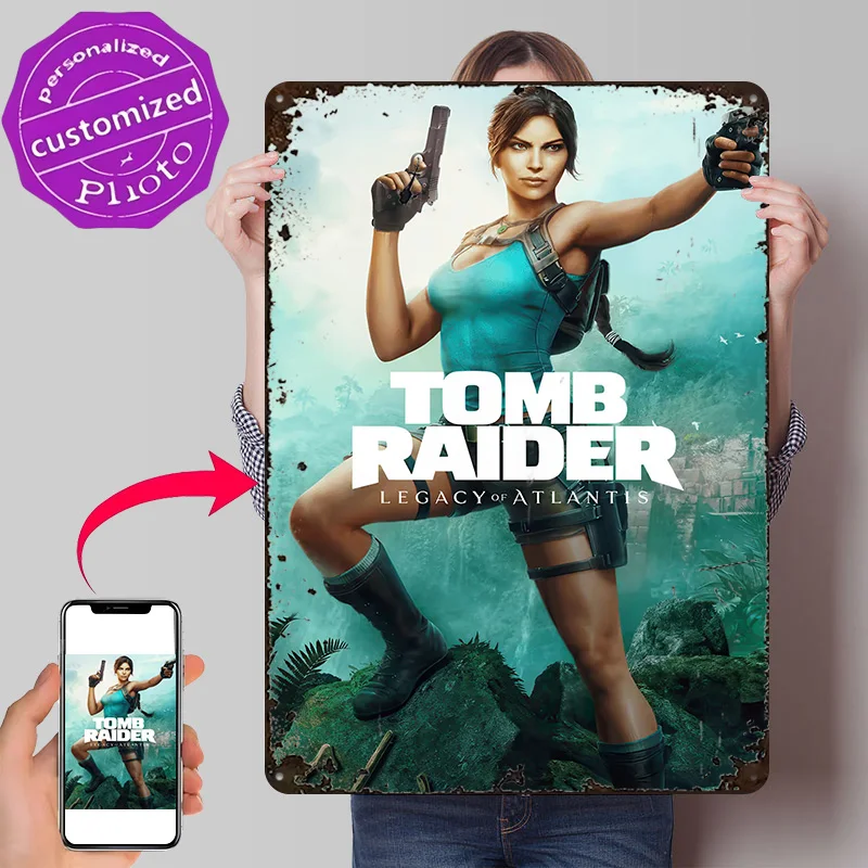 Tomb Raider: Legacy of Atlantis Poster Retro 3D Printed Metal Signs Customized Wall Hanging Gift for Decoration Bedroom Man Cave