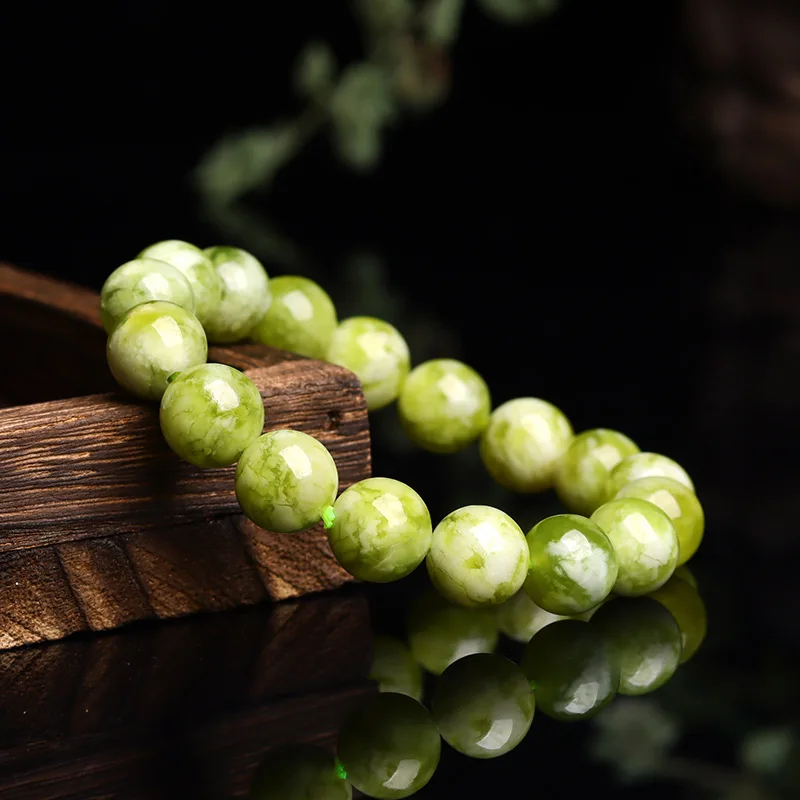 Natural Jade Crystal Green Milk Cover Single Circle Green Bracelet Jia Cui Tianqing Frozen Flower Grape Rate Women's Hand String