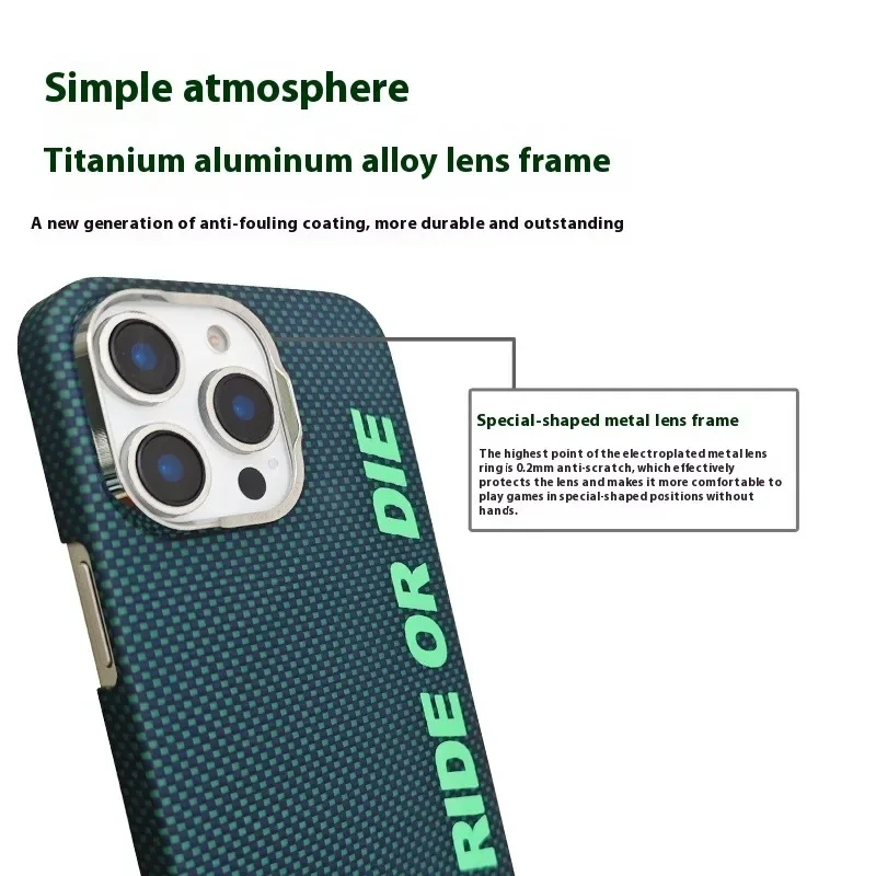 Una fantastica custodia per telefono in fibra di carbonio Kevlar verde con funzione di ricarica magnetica per IPhone 13 14 15 16 Pro MAX