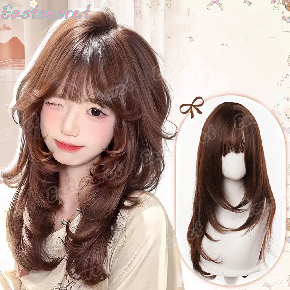 

EAST Wig Female High Level Long Straight Hair Chocolate Brown Japanese Lolita Christmas Party Synthetic Wig