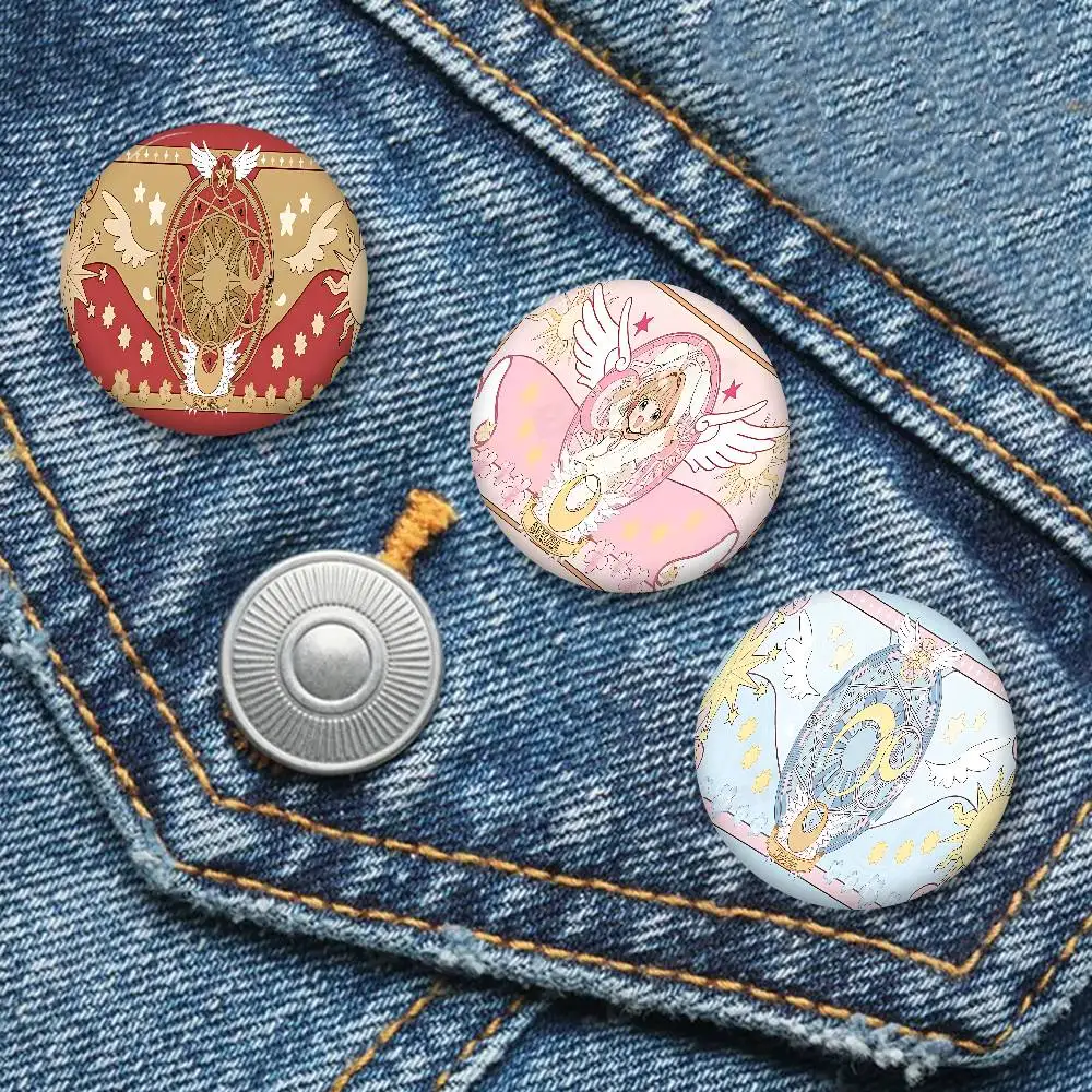 C-Cardcaptor Sakura Round Button Pins Slogan Creative Brooches Backpack Clothes Decoration Fashion Cartoon Jewelry Gifts