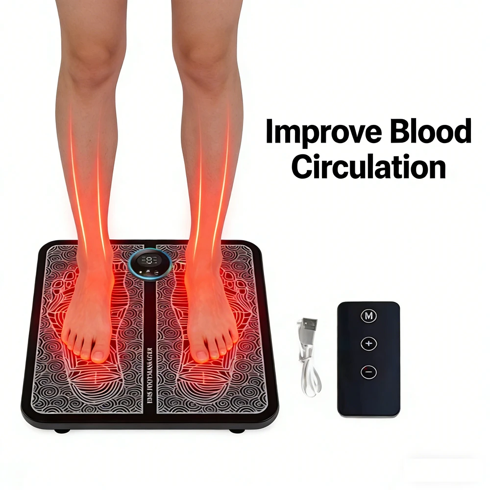 EMS Electric Foot Massage Mat with Remote Control USB Charging Acupoint Massage Pad for Muscle Relaxation & Pain Relief
