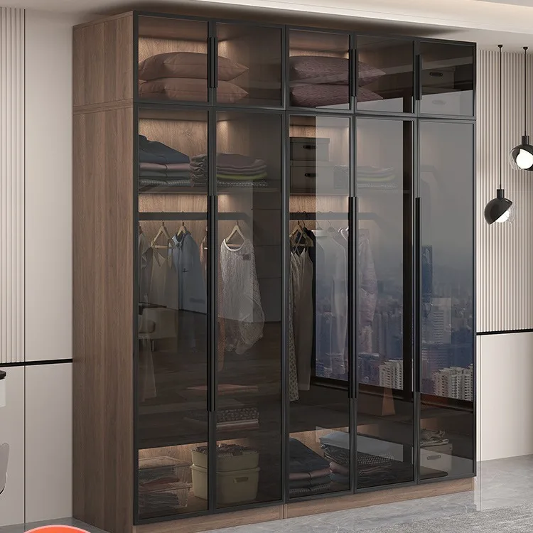 Glass Wardrobe New Home Bedroom Solid Wood 60cm Deep Small Apartment Children's Installation Free Luxury Corner Cloakroom