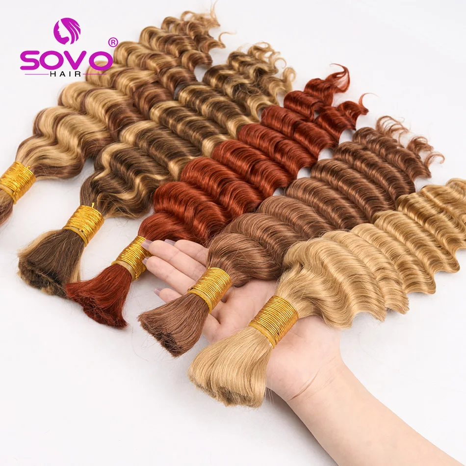 

Deep Wave Bulk Human Hair For Braiding No Weft Micro Braiding Hair Braids Extensions Human Hair #30 Light Brown 14-28 inches