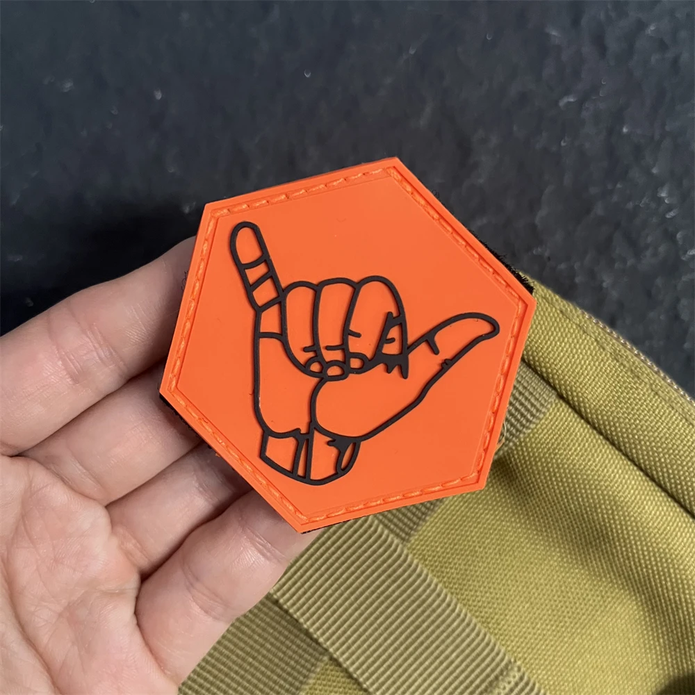 Shaka Orange Black Military PVC Hook and Loop Patches Tactical Morale Badge for Decorative Sticker on Backpack Clothes