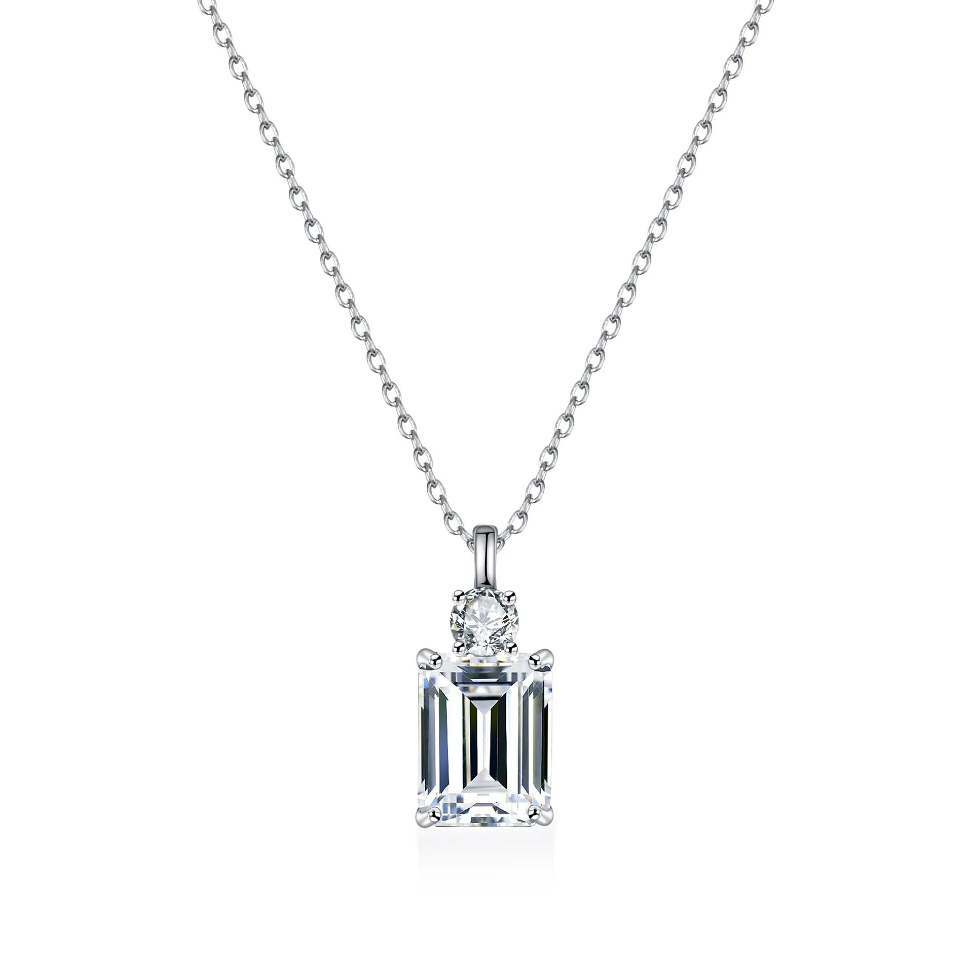 S925 Sterling Silver Necklace Female Emerald Cut Mozzarella Diamond Square Full Diamond Collarbone Chain