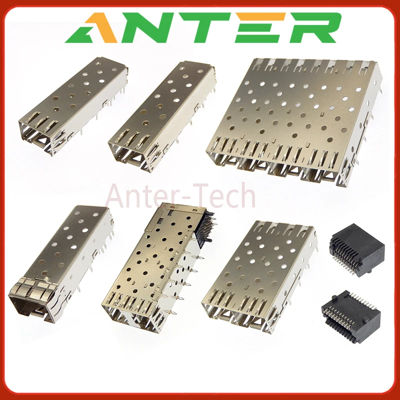 SFP cage connector crimping type welding type shielding cover1*1 2*1 20P SFP housing +SFP+ socket fiber module socket 10 Gigabi