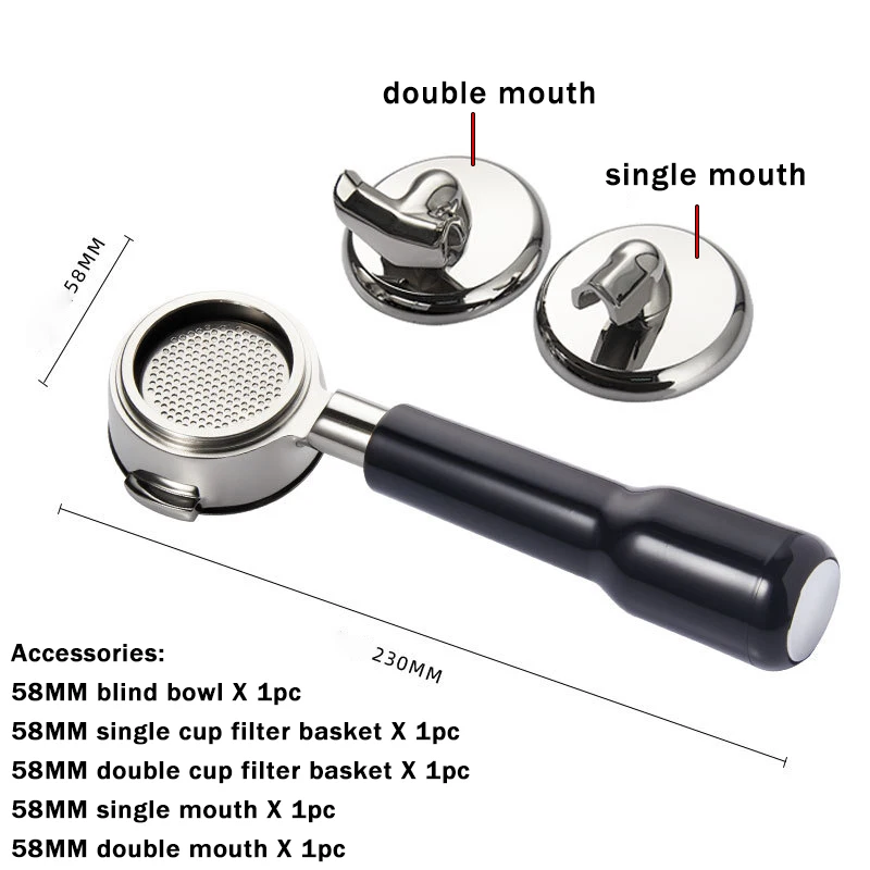 58MM Coffee Hand Filter for E61 2 Ears Bottomless/single/double Spout 3 in 1 Replaceable Coffee Portafilter Stainless Steel Tool