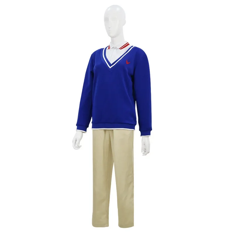 Anime Wonder Egg Priority Momoe Sawaki Cosplay Costume Blue Sweater White Shirt Pants Halloween Party Outfit